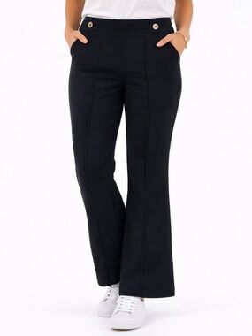 MICHAEL Michael Kors Black Boot-Cut Flare Pull-on Pants with Button Accents